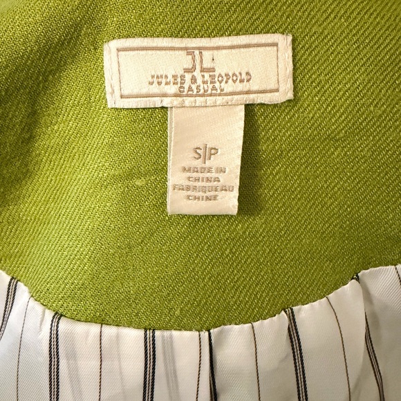 Jules & Leopold Lime Green Double-Breasted Linen-Blend Blazer - Picture 6 of 6